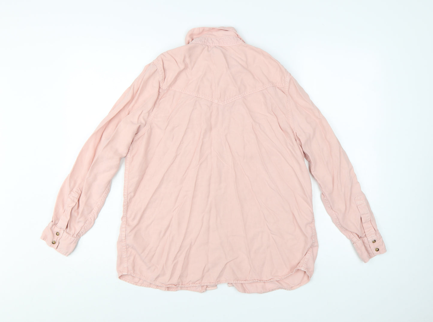 Marks and Spencer Women Pink Lyocell Button-Up Long Sleeve Shirt Size 14