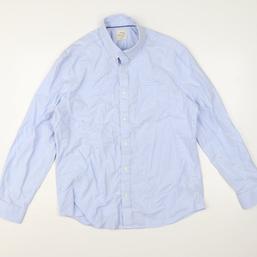 Marks and Spencer Men’s Blue Regular Fit Cotton Button-Up Shirt L