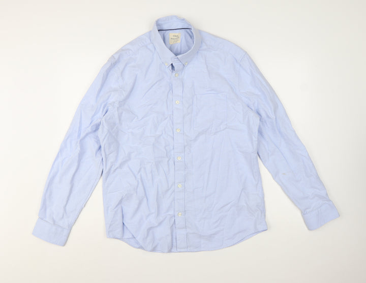 Marks and Spencer Men’s Blue Regular Fit Cotton Button-Up Shirt L