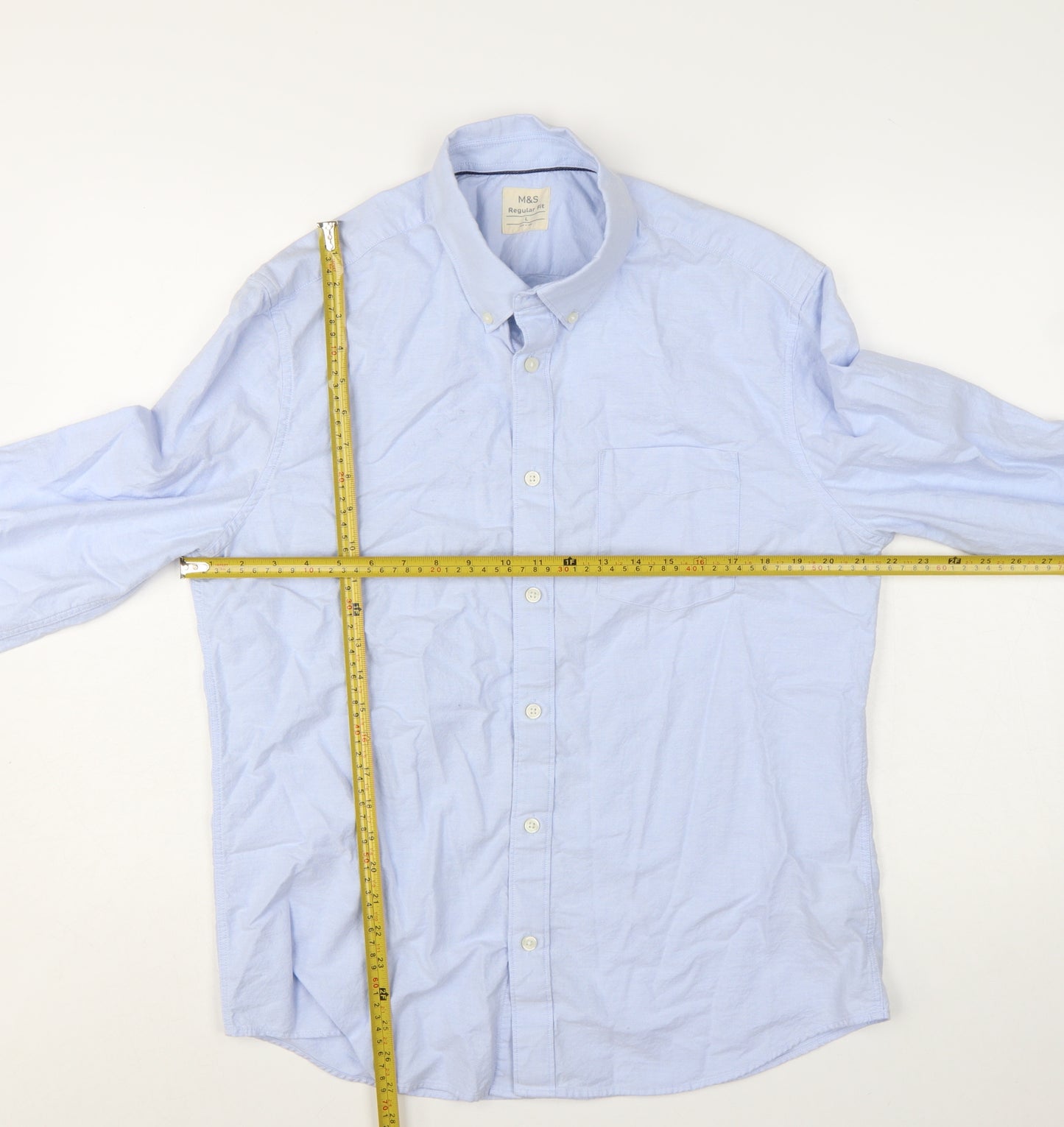 Marks and Spencer Men’s Blue Regular Fit Cotton Button-Up Shirt L
