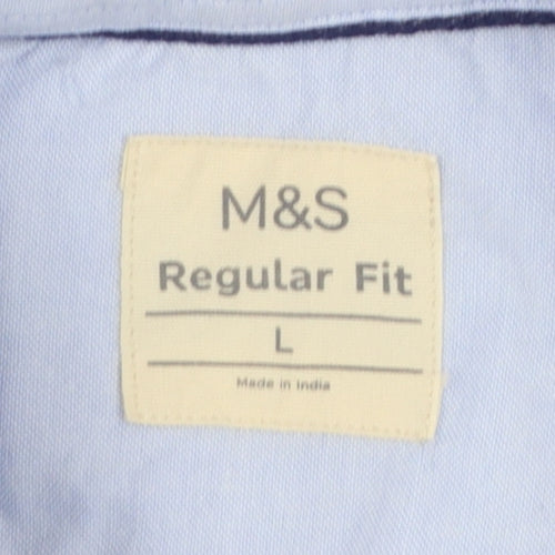 Marks and Spencer Men’s Blue Regular Fit Cotton Button-Up Shirt L
