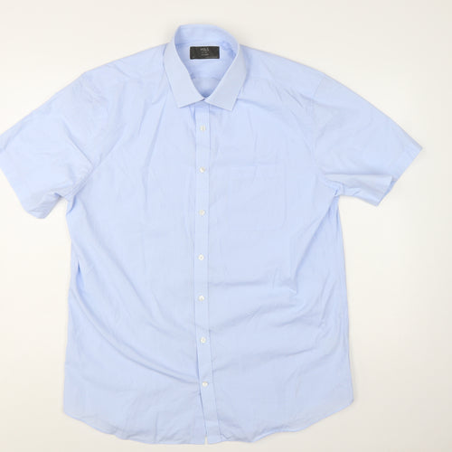 Marks and Spencer Men's Blue Tailored Short Sleeve Dress Shirt 17in Collared