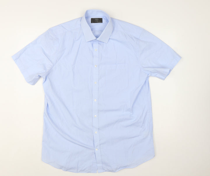 Marks and Spencer Men's Blue Tailored Short Sleeve Dress Shirt 17in Collared