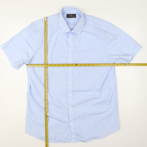 Marks and Spencer Men's Blue Tailored Short Sleeve Dress Shirt 17in Collared