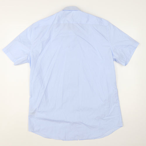 Marks and Spencer Men's Blue Tailored Short Sleeve Dress Shirt 17in Collared