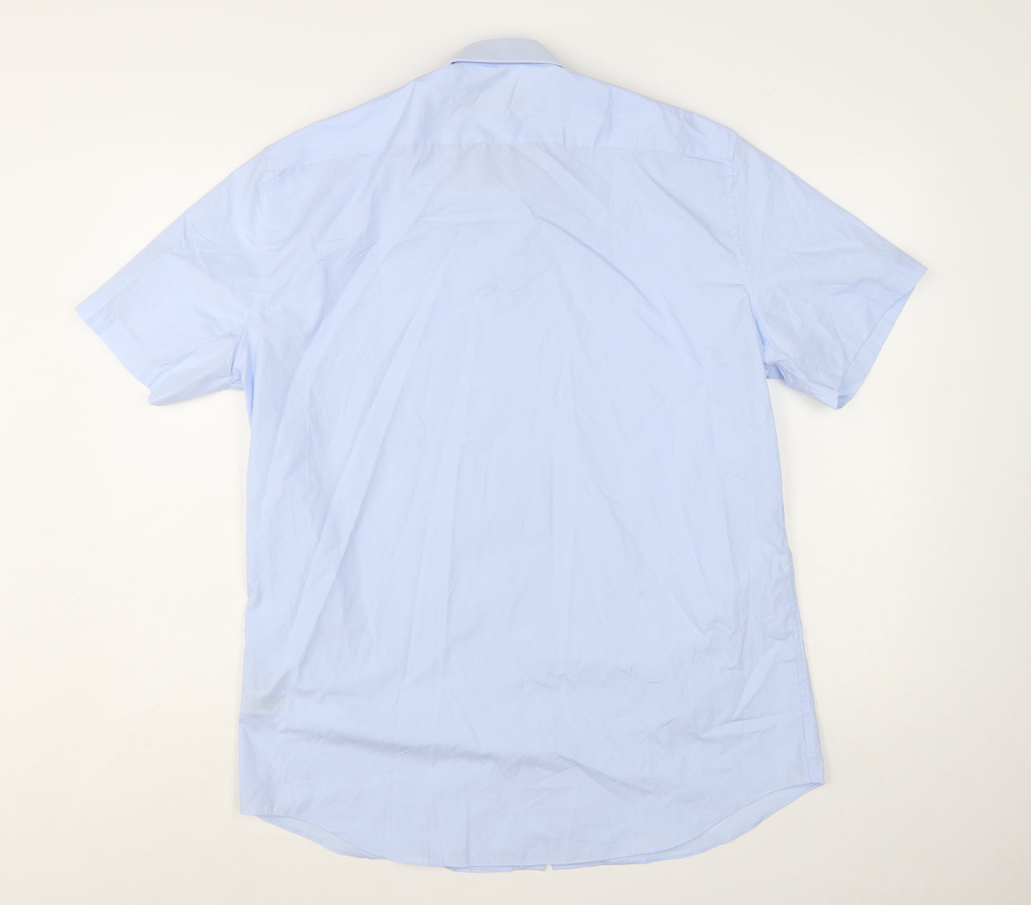 Marks and Spencer Men's Blue Tailored Short Sleeve Dress Shirt 17in Collared