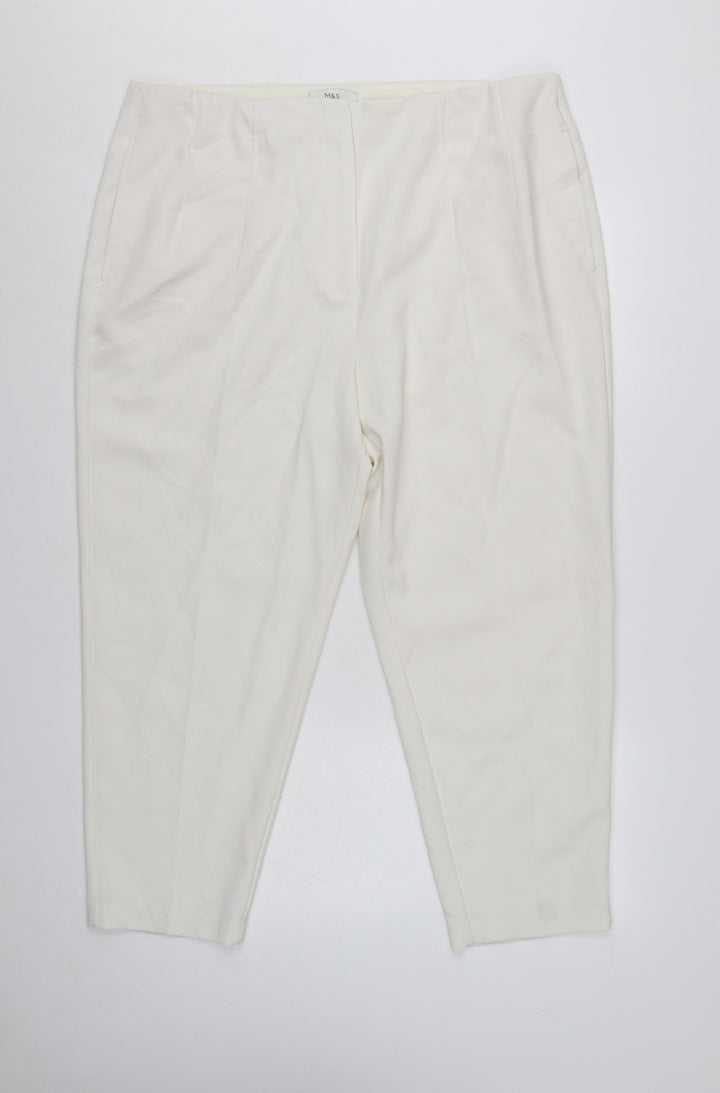 Marks and Spencer Women Ivory Trousers Size 20 Regular Polyester Blend Smart Style