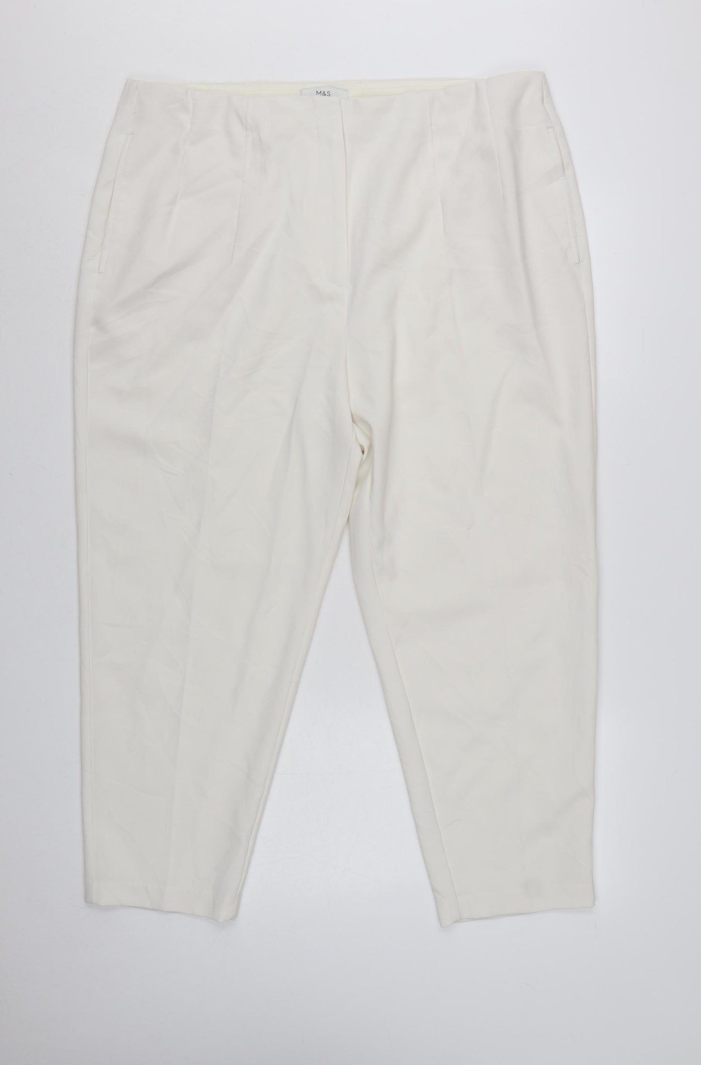 Marks and Spencer Women Ivory Trousers Size 20 Regular Polyester Blend Smart Style