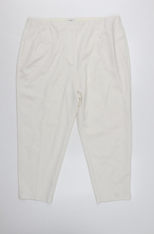 Marks and Spencer Women Ivory Trousers Size 20 Regular Polyester Blend Smart Style