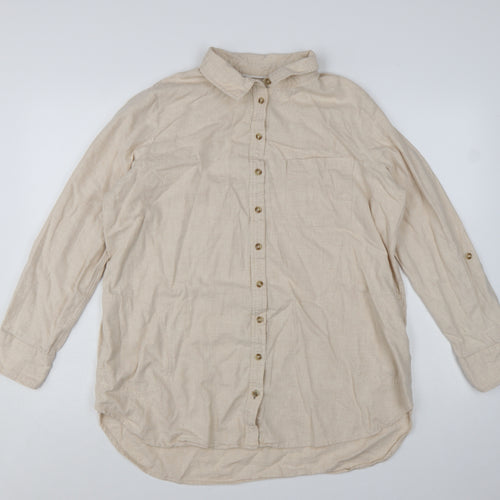 Fat Face Womens Beige Button-Up Long Sleeve Cotton Shirt Size 16