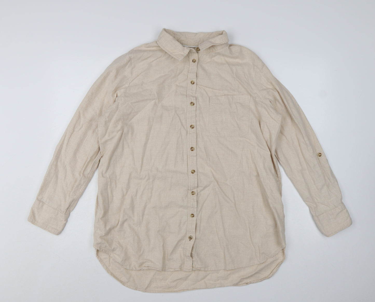 Fat Face Womens Beige Button-Up Long Sleeve Cotton Shirt Size 16