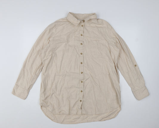 Fat Face Womens Beige Button-Up Long Sleeve Cotton Shirt Size 16