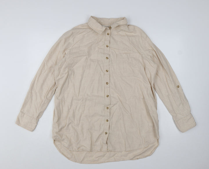 Fat Face Womens Beige Button-Up Long Sleeve Cotton Shirt Size 16