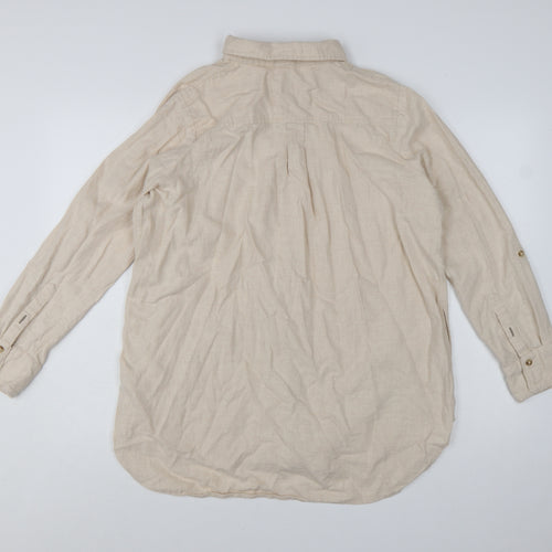 Fat Face Womens Beige Button-Up Long Sleeve Cotton Shirt Size 16