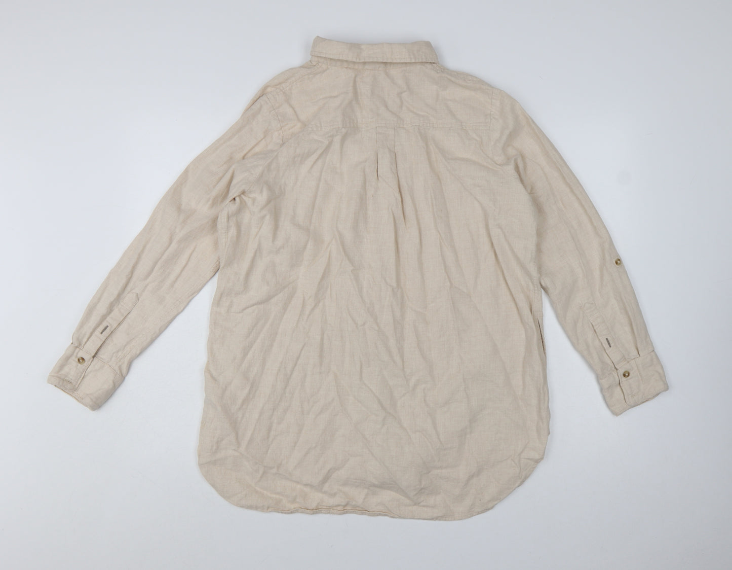 Fat Face Womens Beige Button-Up Long Sleeve Cotton Shirt Size 16