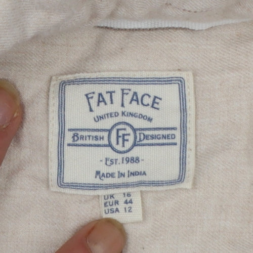 Fat Face Womens Beige Button-Up Long Sleeve Cotton Shirt Size 16