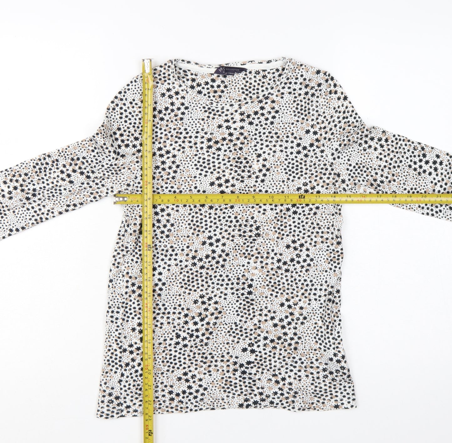 Marks and Spencer Womens Multicoloured Star Print Cotton Long Sleeve T-Shirt Size 12