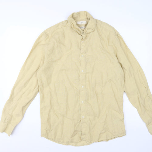 Marks and Spencer Men's Beige Linen Long Sleeve Regular Fit Shirt L