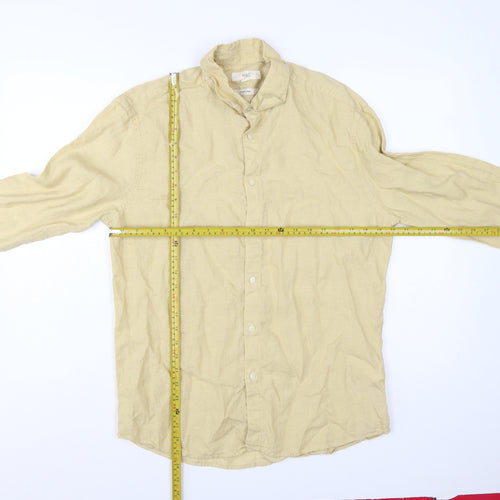 Marks and Spencer Men's Beige Linen Long Sleeve Regular Fit Shirt L
