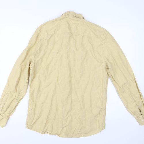 Marks and Spencer Men's Beige Linen Long Sleeve Regular Fit Shirt L
