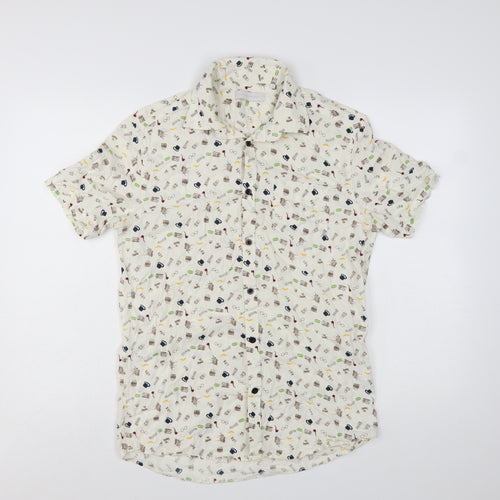 Tailored Originals Men's White Graphic Print Cotton Short Sleeve Shirt M