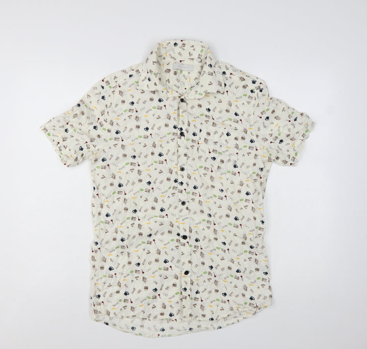 Tailored Originals Men's White Graphic Print Cotton Short Sleeve Shirt M