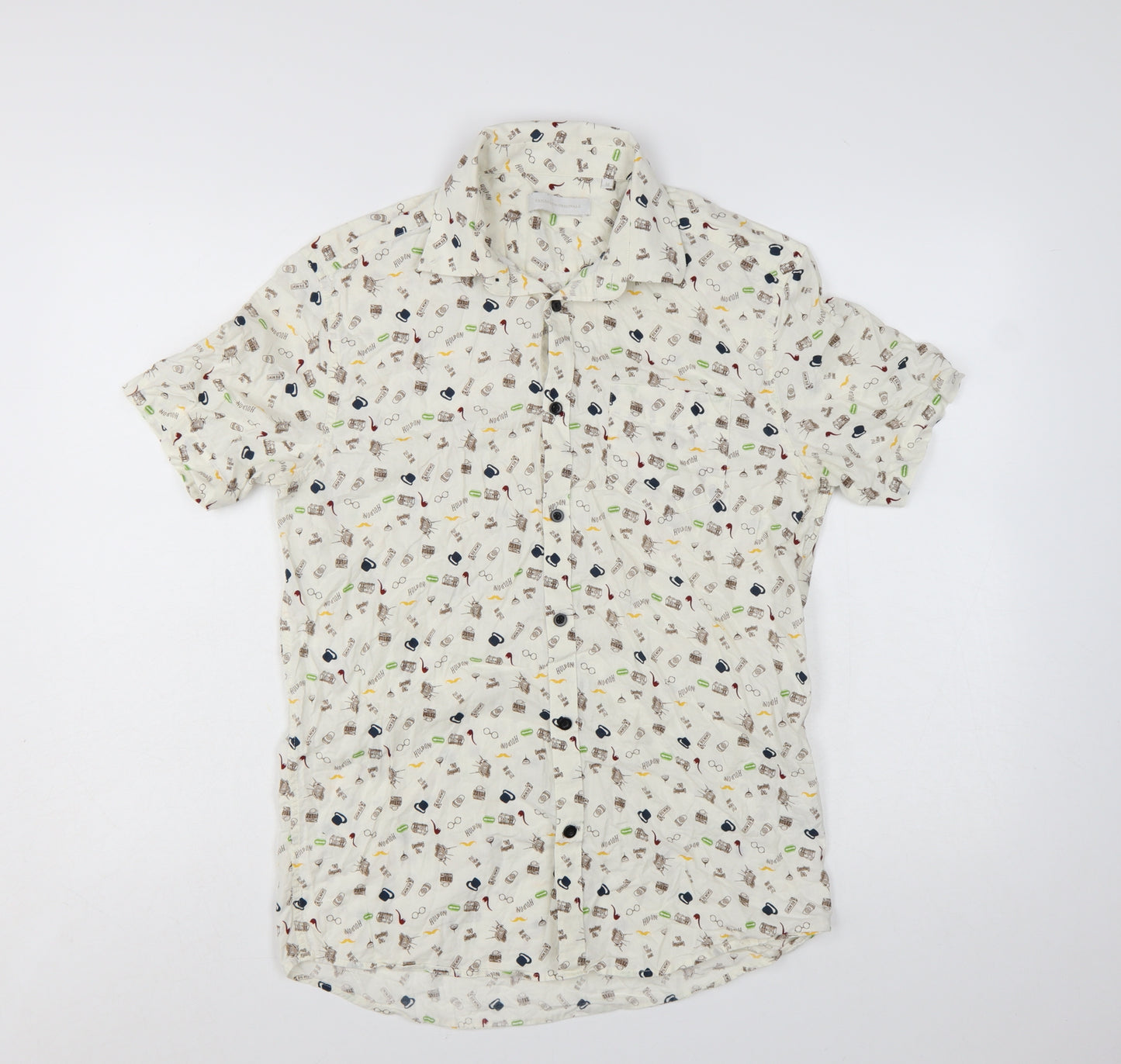 Tailored Originals Men's White Graphic Print Cotton Short Sleeve Shirt M