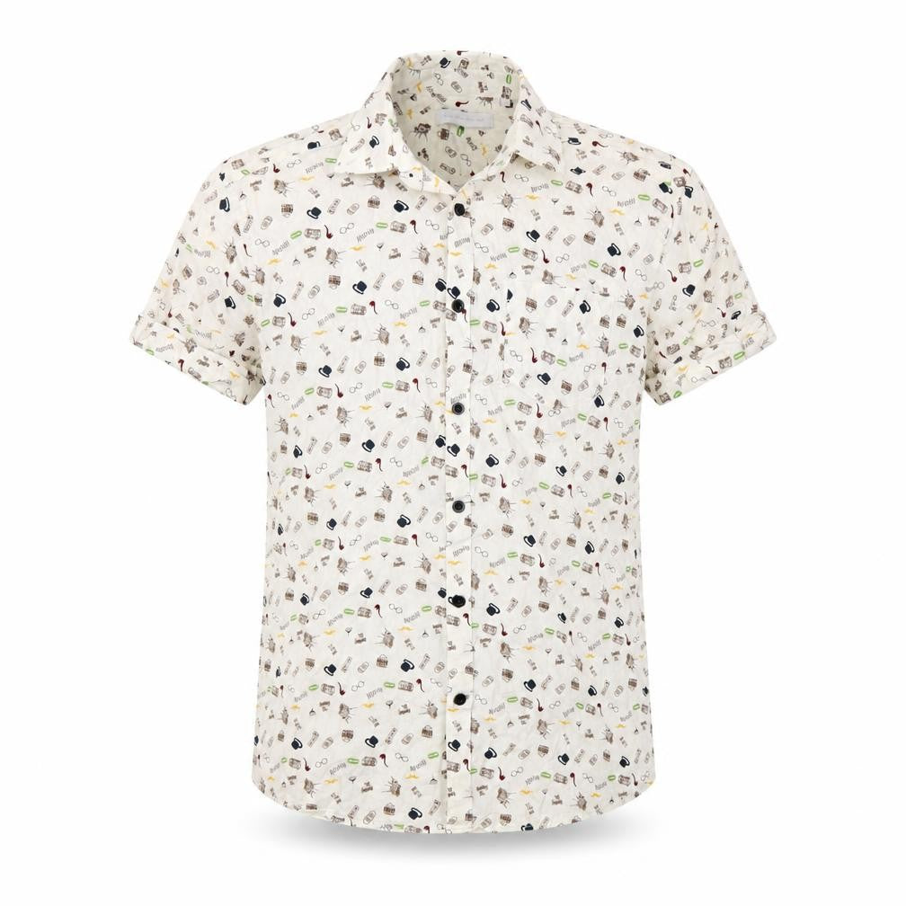 Tailored Originals Men's White Graphic Print Cotton Short Sleeve Shirt M