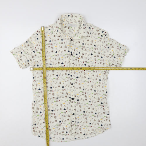 Tailored Originals Men's White Graphic Print Cotton Short Sleeve Shirt M