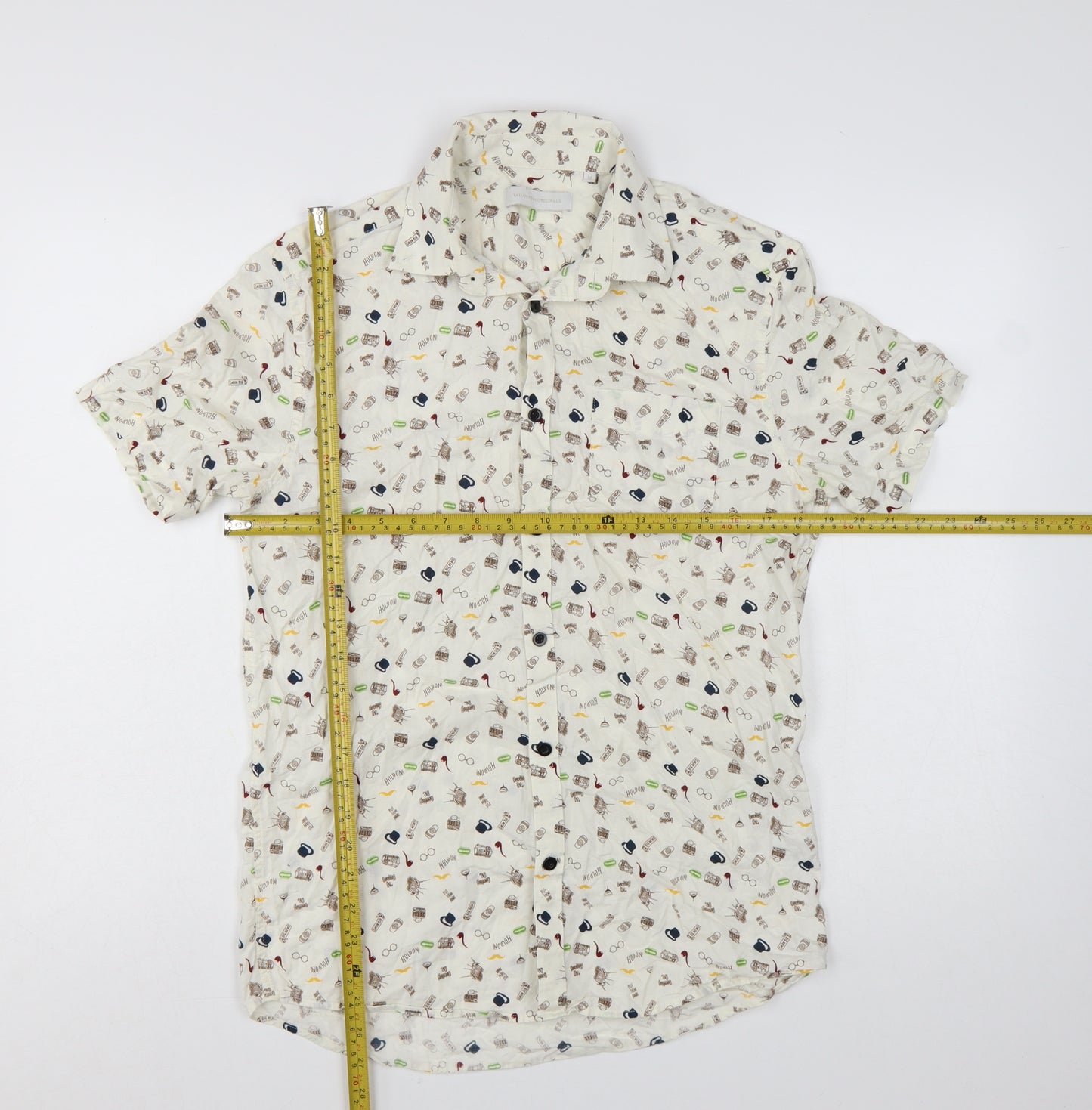 Tailored Originals Men's White Graphic Print Cotton Short Sleeve Shirt M