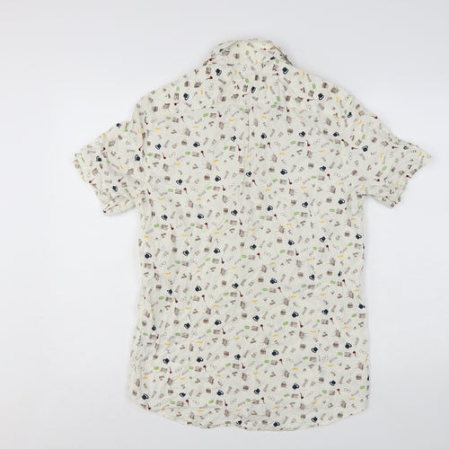 Tailored Originals Men's White Graphic Print Cotton Short Sleeve Shirt M
