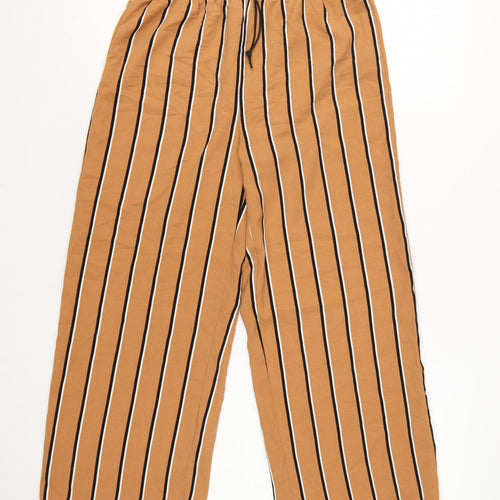 Nasty Gal Womens Brown Striped Wide-Leg Cropped Trousers Size 8
