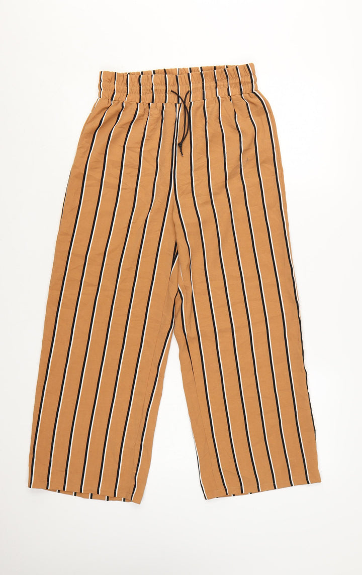 Nasty Gal Womens Brown Striped Wide-Leg Cropped Trousers Size 8
