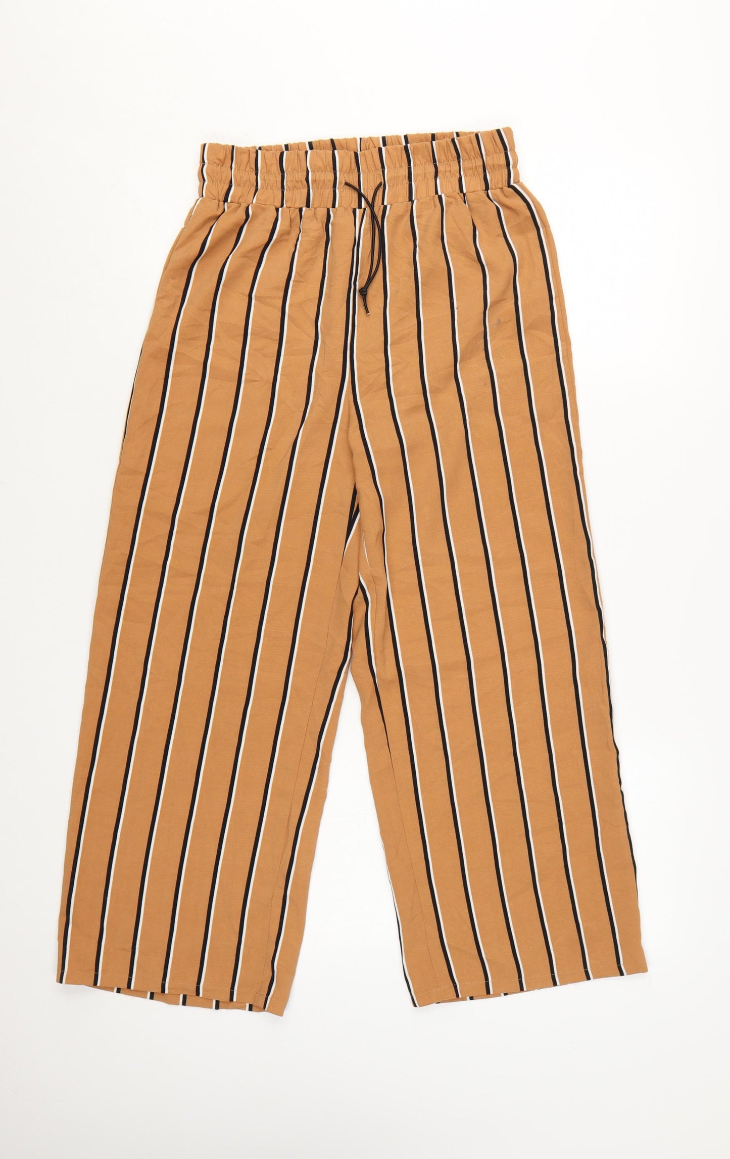 Nasty Gal Womens Brown Striped Wide-Leg Cropped Trousers Size 8