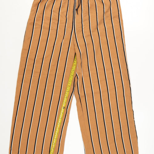 Nasty Gal Womens Brown Striped Wide-Leg Cropped Trousers Size 8