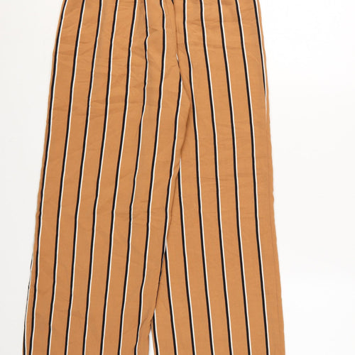 Nasty Gal Womens Brown Striped Wide-Leg Cropped Trousers Size 8