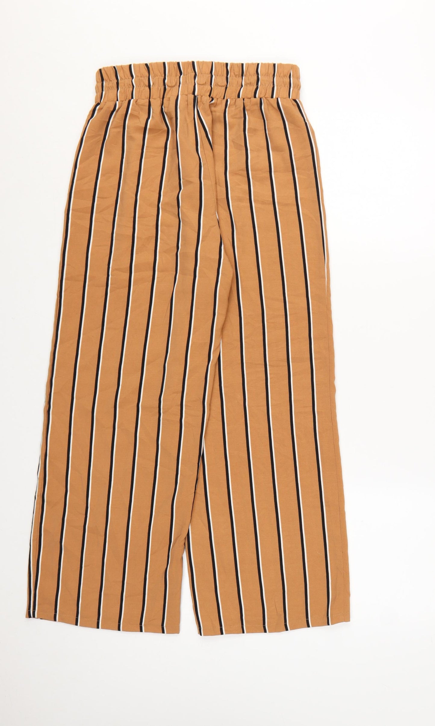 Nasty Gal Womens Brown Striped Wide-Leg Cropped Trousers Size 8