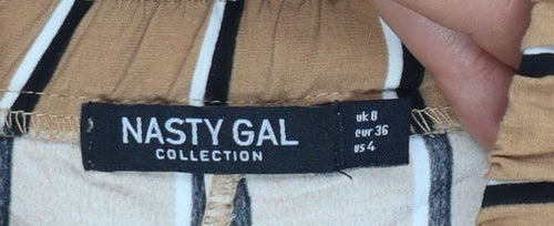 Nasty Gal Womens Brown Striped Wide-Leg Cropped Trousers Size 8