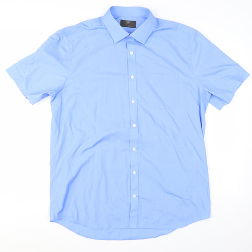 Marks and Spencer Men's Blue Tailored Short Sleeve Dress Shirt 17in
