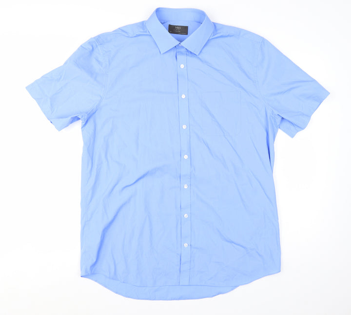 Marks and Spencer Men's Blue Tailored Short Sleeve Dress Shirt 17in