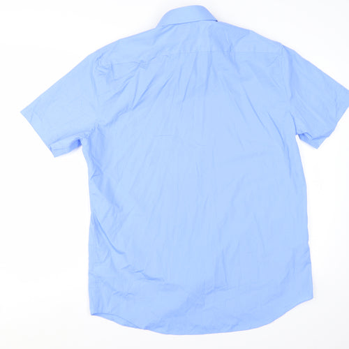 Marks and Spencer Men's Blue Tailored Short Sleeve Dress Shirt 17in