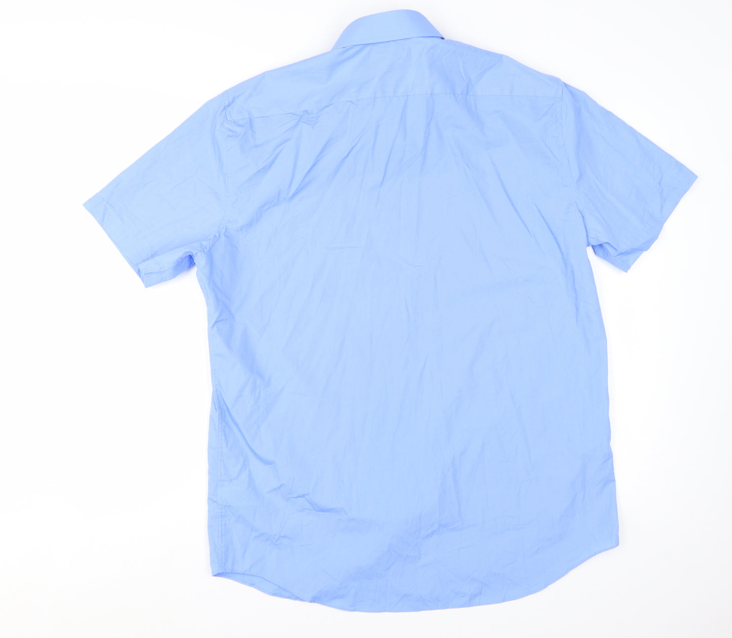 Marks and Spencer Men's Blue Tailored Short Sleeve Dress Shirt 17in