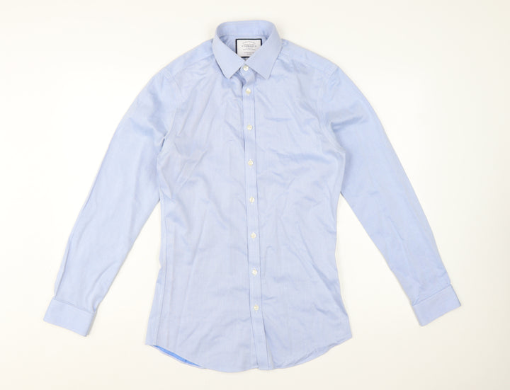 Charles Tyrwhitt Men's Blue 14.5 Super Slim Fit Non-Iron Cotton Dress Shirt