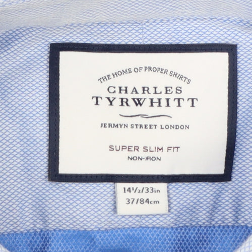 Charles Tyrwhitt Men's Blue 14.5 Super Slim Fit Non-Iron Cotton Dress Shirt