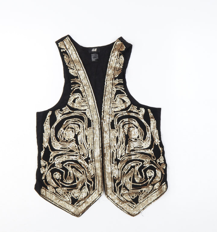 H&M Women’s Black Gold Sequin Beaded Sleeveless Party Tank Top Size S