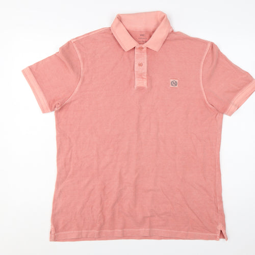Marks and Spencer Men's Pink Cotton Polo Shirt Size L Regular