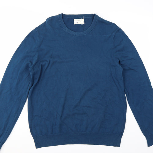 Marks and Spencer Men's Blue Cotton Crew Neck Jumper L