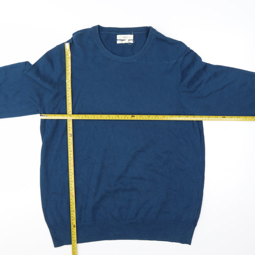 Marks and Spencer Men's Blue Cotton Crew Neck Jumper L