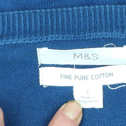 Marks and Spencer Men's Blue Cotton Crew Neck Jumper L