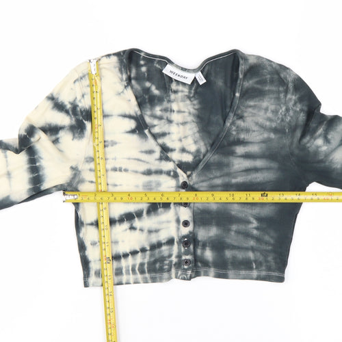 Weekday Womens Multicoloured Tie-Dye Cropped Button-Up Top Size S